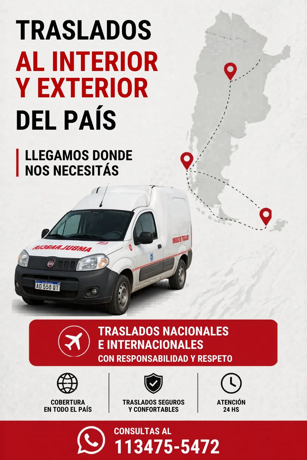 Traslados al interior y exterior del país — Ambulancias Ratto